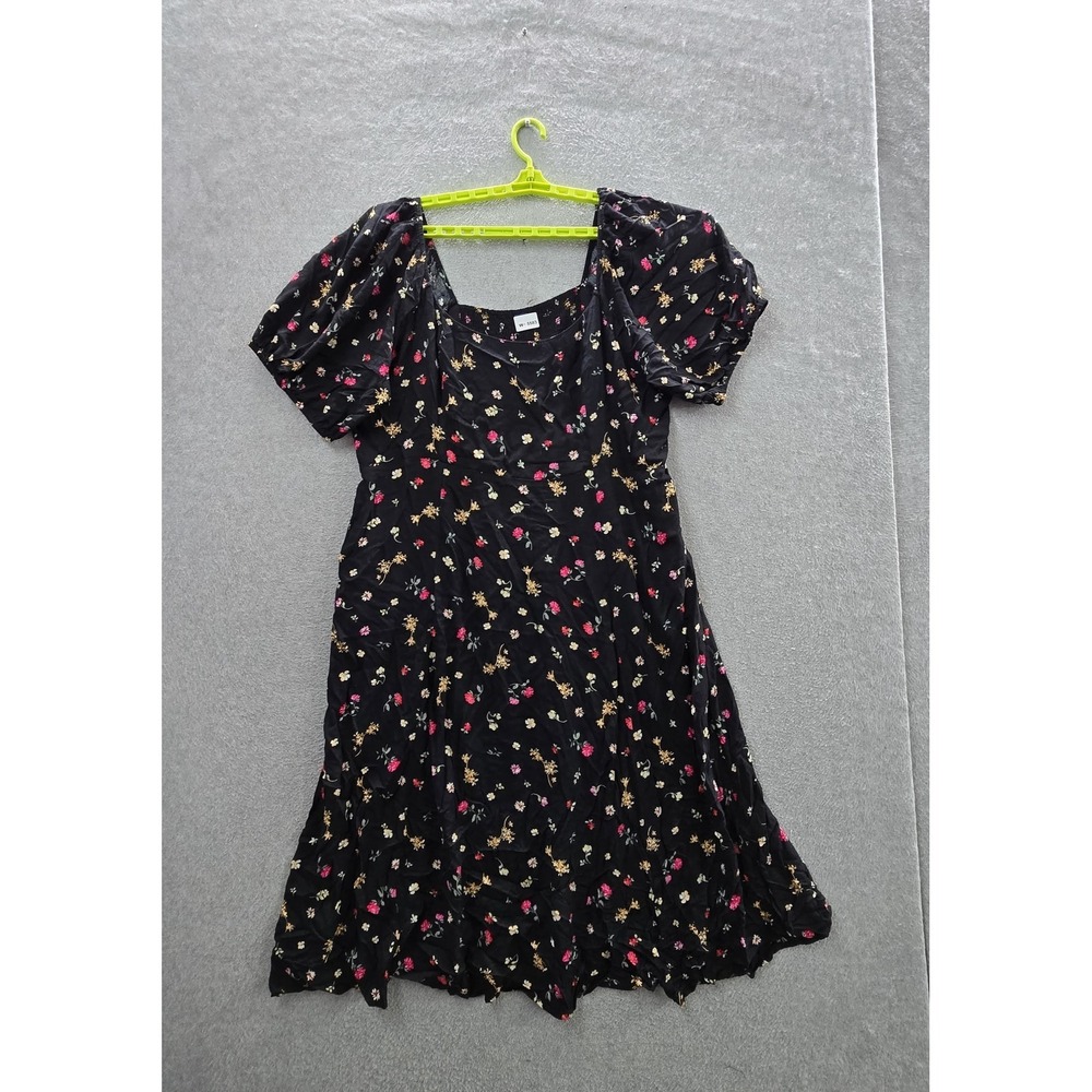 Old Navy Women Dress XXL Black Floral Fit & Flare Milkmaid Ruffle Relaxed